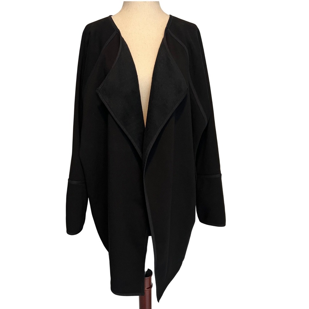 Athleta Womens Small Cozy Karma Wrap Black Open Front Cardigan Fleece Lined Yoga